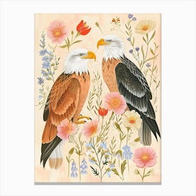 Folksy Floral Animal Drawing Eagle Canvas Print