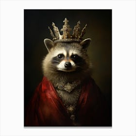 Vintage Portrait Of A Crab Eating Raccoon Wearing A Crown 3 Canvas Print