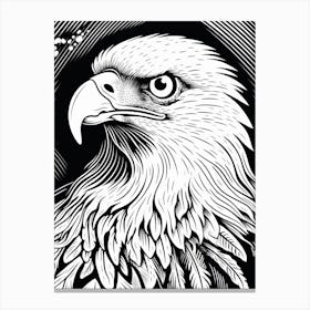 B&W Bird Linocut Bald Eagle 2 Canvas Print