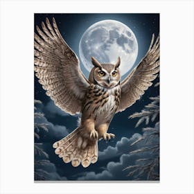 Owl In Flight Full Moon Wildlife Canvas Print