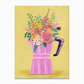 Espresso maker with flowers Canvas Print