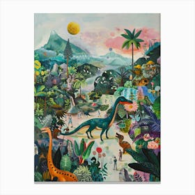 Colourful Dinosaur & Human Painting Canvas Print