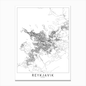 Reykjavik White Map Canvas Print