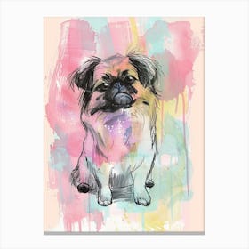 Pekingese Dog Pastel Line Watercolour Illustration  1 Canvas Print