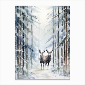Winter Watercolour Moose 3 Canvas Print