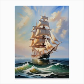 Sailing ship on the sea, oil painting 6 Canvas Print