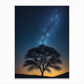 Lone Tree In The Night Sky Canvas Print