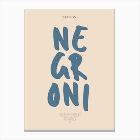 Negroni Blue Typography Print Canvas Print