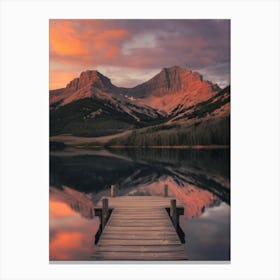 Serenity at Dusk A serene scene of a mountain landscape at sunset, with a wooden pier stretching over a tranquil lake and the warm glow of the sky reflected in the water.
Ideal for a bedroom or study, bringing a sense of peace and inspiration. Canvas Print