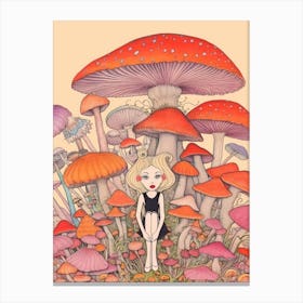Alice In Wonderland Amongst The Mushrooms Canvas Print
