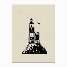 Lighthouse Linocut Style Canvas Print