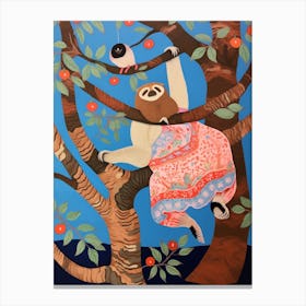 Maximalist Animal Painting Sloth Canvas Print