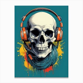 Skull With Headphones Pop Art (20) Canvas Print