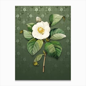 Vintage Japanese Camelia Botanical on Lunar Green Pattern n.1642 Canvas Print