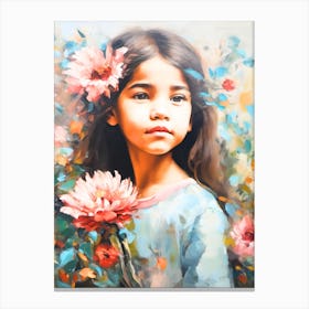 Little Girl With Flowers 1 Canvas Print