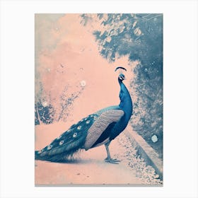 Peacock In The Wild Blue Cyanotype 2 Canvas Print