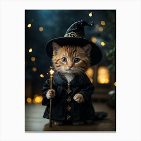 Cute Kitten In A Witch Costume Canvas Print