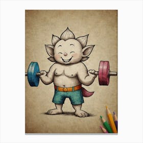 Cartoon Character With A Dumbbell Canvas Print