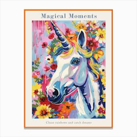Unicorn Floral Portrait Poster Canvas Print