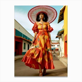 Mexican Woman In Colorful Dress Canvas Print