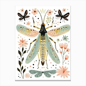 Colourful Insect Illustration Grasshopper 9 Canvas Print