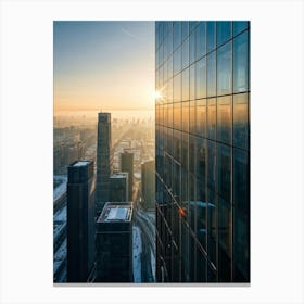 A Picture Of A Contemporary Office Building Its Sleek Facade Reflecting The Early Morning Sunlight (5) Canvas Print