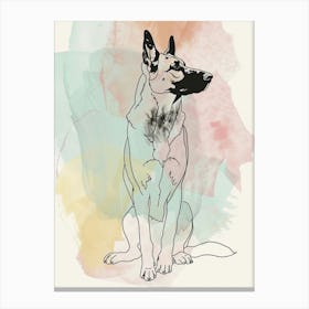 German Shepherd Pastel Watercolour Line Drawing 2 Canvas Print