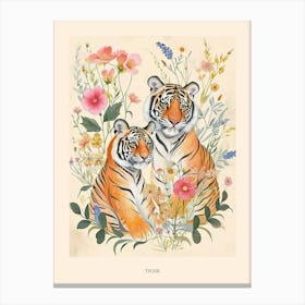 Folksy Floral Animal Drawing Tiger 10 Poster Canvas Print