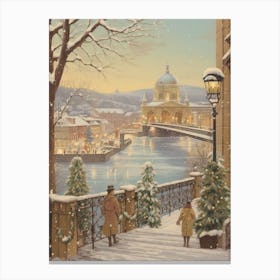 Vintage Winter Illustration Budapest Hungary 4 Canvas Print