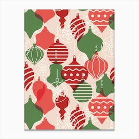 Layered Vintage Christmas Ornaments Red, Green, Pink Canvas Print