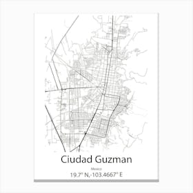 Ciudad Guzman,Mexico Minimalist Map Canvas Print