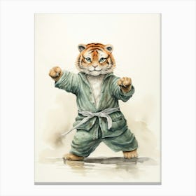 Tiger Illustration Practicing Tai Chi Watercolour 1 Canvas Print