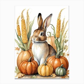 Painting Of A Cute Bunny With A Pumpkins (57) Canvas Print