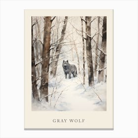 Winter Watercolour Gray Wolf 1 Poster Canvas Print