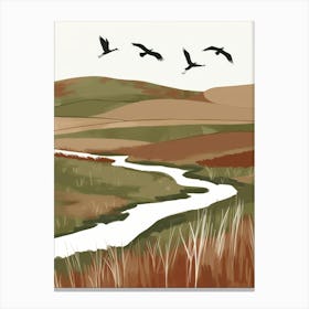 Birds Flying Over A River Canvas Print