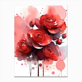 Wild Red Roses Watercolor Painting Canvas Print