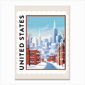 Retro Winter Stamp Poster Boston Usa 2 Canvas Print