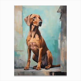 Rhodesian Ridgeback Dog, Painting In Light Teal And Brown 2 Canvas Print