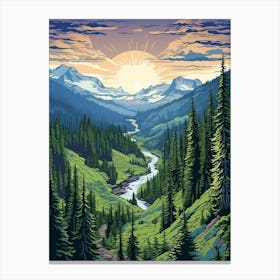 Mount Rainier National Park Retro Pop Art 6 Canvas Print