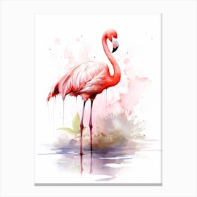 Pink Flamingo Watercolour In Autumn Colours 1 Canvas Print