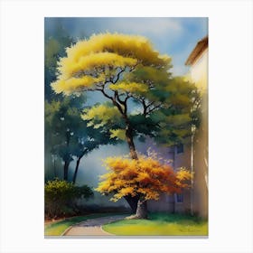 Tree In Front Of House Canvas Print