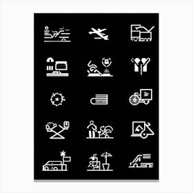 Black Icon Interface Representing Various Sectors Including Transportation Medicine Mobile School (6) Canvas Print