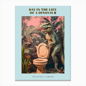 Retro Dinosaur & A Toilet 2 Poster Canvas Print