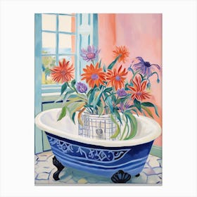A Bathtube Full Of Peacock Flower In A Bathroom 3 Canvas Print