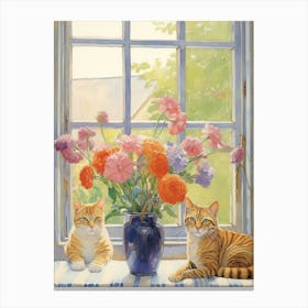 Cat With Freesia Flowers Watercolor Mothers Day Valentines 3 Canvas Print