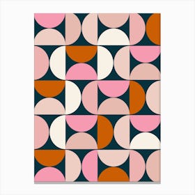 Mid Century Modern Navy Blue Peach Pink Canvas Print