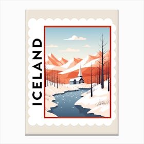 Retro Winter Stamp Poster Iceland 1 Canvas Print