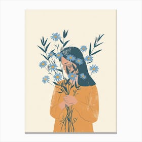 Spring Girl With Blue Flowers 4 Canvas Print