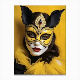 A Woman In A Carnival Mask, Yellow And Black (19) Canvas Print