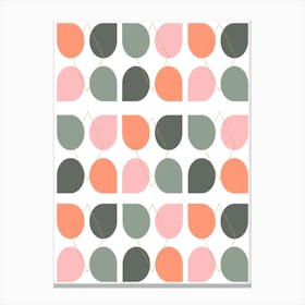 Retro Floral Geometry Shapes In Peach Orange and Sage Green Canvas Print